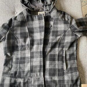 Converse Skate Board Heavy Gray Plaid Hooded Jacket Peacoat Womens XL